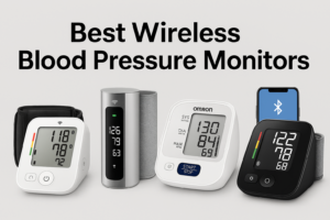 Wireless digital blood pressure monitors with smartphone app showing blood pressure trends